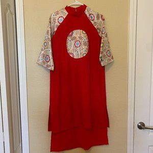 Red Ao Dai Cach Tan Vietnamese Long Dress Size M Like New